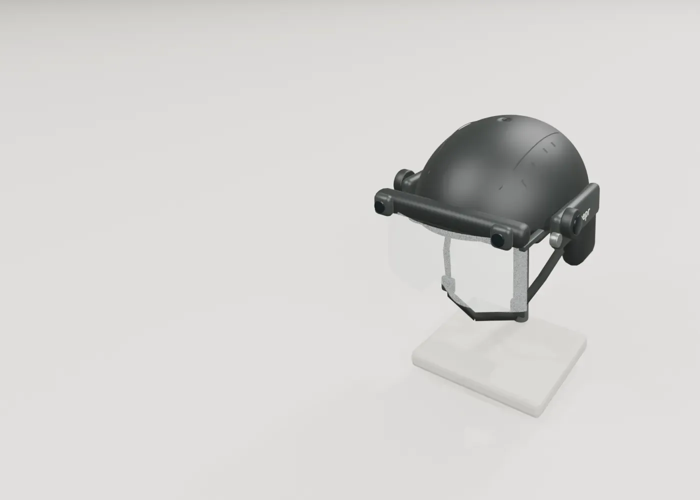 Helmet interface concept. No protective certification or validated optical performance.